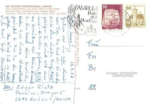 AK / Ansichtskarte Amrum Fliegeraufnahme Gesamtansicht Amrum