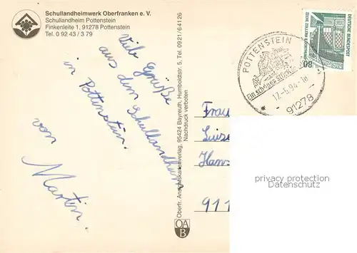 AK / Ansichtskarte Pottenstein_Oberfranken Schullandheimwerk Oberfranken Pottenstein_Oberfranken