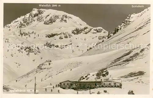 AK / Ansichtskarte Strelahuette_2353m_Davos_GR Panorama mit Weissfluh und Schiahorn 