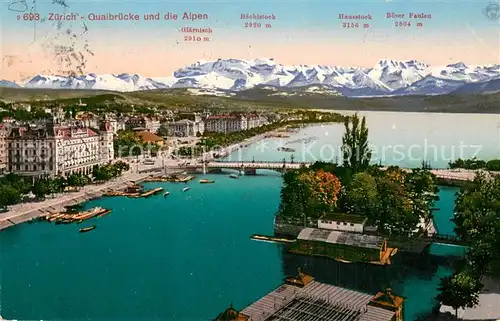 AK / Ansichtskarte Zuerich_ZH Quaibruecke mit den Alpen  Zuerich_ZH