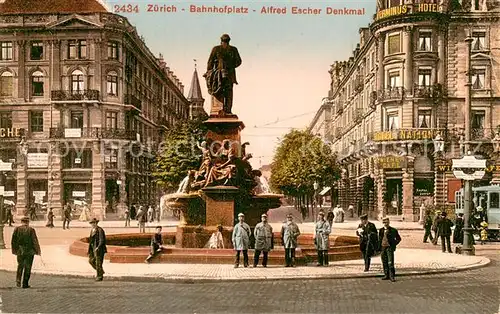 AK / Ansichtskarte Zuerich_ZH Bahnhofplatz Alfred Escher Denkmal Zuerich_ZH