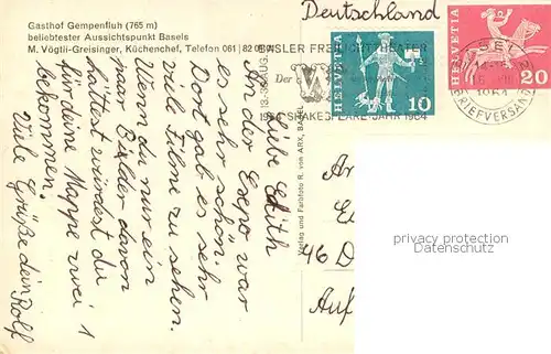 AK / Ansichtskarte Basel_BS Gasthof Gempenfluh Basel_BS