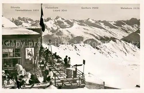 AK / Ansichtskarte Davos_Parsenn_GR Berghaus Weissfluhjoch mit Silvretta Plattenhorn Gorihorn Weisshorn Davos_Parsenn_GR