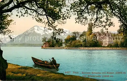 AK / Ansichtskarte Thun_BE Shloss Schadau mit Niesen und Bluemlisalp Thun_BE
