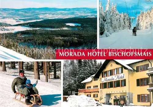 AK / Ansichtskarte Bischofsmais Morada Hotel Winterpanorama Schlitten Wintersport Bischofsmais