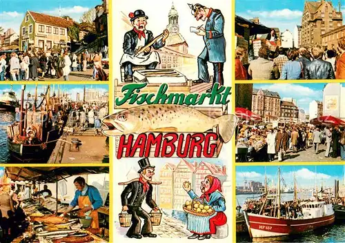 AK / Ansichtskarte Hamburg Traditioneller Fischmarkt mit Alt Hamburger Originalen Aalweber Zitronenjette Konstabler Hummel Hamburg