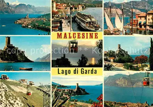AK / Ansichtskarte Malcesine_Lago_di_Garda Fahrgastschiff Hafen Schloss Seilbahn Malcesine_Lago_di_Garda