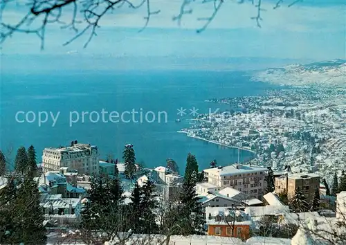 AK / Ansichtskarte Glion sur Montreux en hiver avec Clarens Lac Leman et Jura Glion