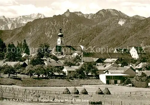 AK / Ansichtskarte Murnau_Staffelsee Teilansicht m. Zugspitze Ettaler Mandl Labec Murnau_Staffelsee