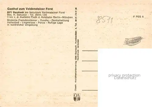 AK / Ansichtskarte Bernheck Gasthof zum Veldensteiner Forst Hallenbad Liegewiese Bernheck
