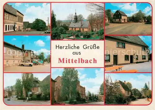 AK / Ansichtskarte Mittelbach_Ansbach_Mittelfranken Deutscher Sachsenhof Kirche Sportgaststaette Mittelbacher Bauernstube Rathaus Schule Mittelbach_Ansbach
