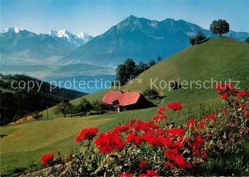 AK / Ansichtskarte Heiligenschwendi mit Thunersee und Doldenhorn Balmhorn Altels Rinderhorn Niesen Heiligenschwendi
