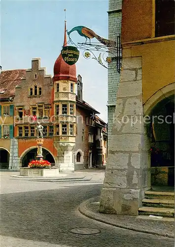 AK / Ansichtskarte Biel_Bienne Altstadt mit Brunnen und Restaurant zum Pfauen Biel Bienne