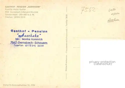 AK / Ansichtskarte Scheuern_Gernsbach Gasthof Pension Auerhahn Gaststube Scheuern Gernsbach