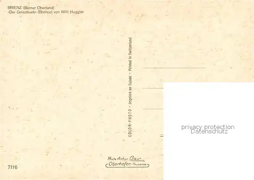 AK / Ansichtskarte Brienz_Brienzersee Der Geissbueb Broncefigur Brienz Brienzersee