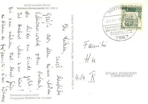 AK / Ansichtskarte Todtmoos Fliegeraufnahme Todtmoos