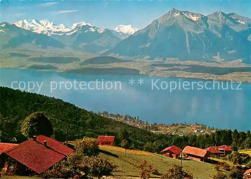 AK / Ansichtskarte Haltenegg_Thun Blick auf Thunersee Bluemlisalp Doldenhorn Balmhorn Altels und Niesen Haltenegg Thun