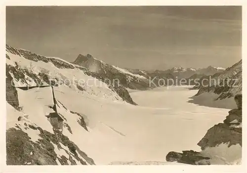 AK / Ansichtskarte Jungfraujoch_3457m_BE Berghaus mit Grossem Aletschgletscher 