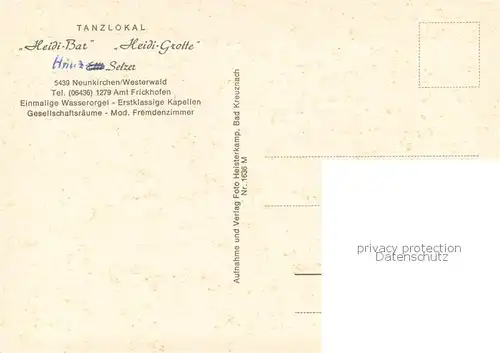 AK / Ansichtskarte Neunkirchen_Westerwald Tanzlokal Heide Bar Heidi Grotte Neunkirchen_Westerwald