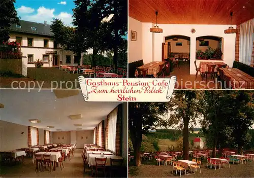 AK / Ansichtskarte Stein_Bad_Berneck Gasthaus Pension Cafe Zum herrlichen Blick Gastraeume Gartenterrasse Stein_Bad_Berneck
