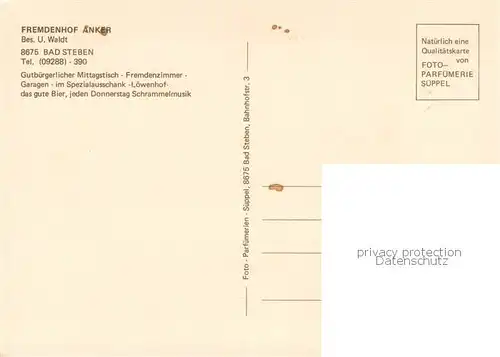 AK / Ansichtskarte Bad_Steben Fremdenhof Anker Teilansichten m. Wappen d. Fam. Waldt Bad_Steben