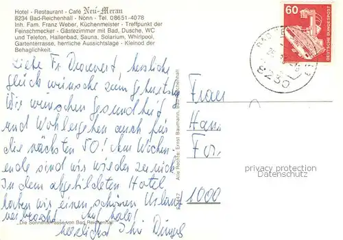 AK / Ansichtskarte Bad_Reichenhall Restaurant Hotel Cafe Neu Meran Hallenbad Bad_Reichenhall