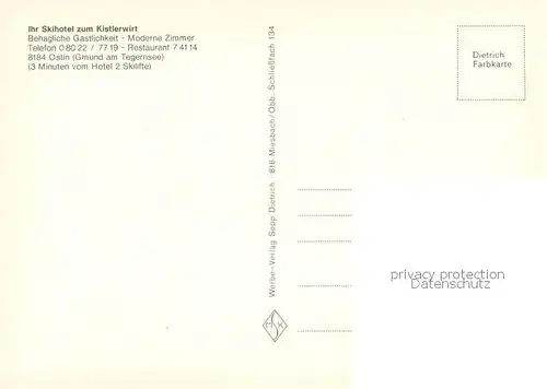 AK / Ansichtskarte Ostin_Tegernsee Skihotel Zum Kistlerwirt Winter Ostin_Tegernsee