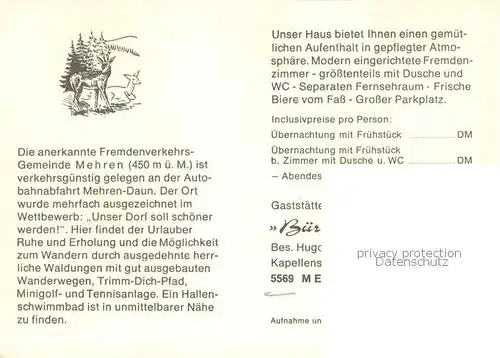 AK / Ansichtskarte Mehren_Daun Gaststaette Pension Buergerstube Mehren Daun