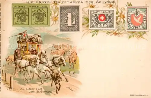 AK / Ansichtskarte Briefmarke_auf_Ak Die Ersten Briefmarken der Schweiz  Briefmarke_auf_Ak