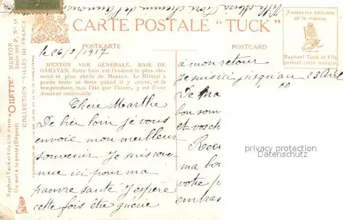AK / Ansichtskarte Verlag_Tucks_Oilette_Nr. 52 MENTON Vue Generale  