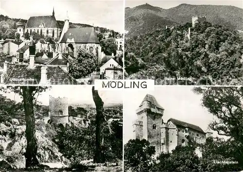 AK / Ansichtskarte Moedling Othmarkirche Burgruine Schwarzer Turm Liechtenstein Moedling