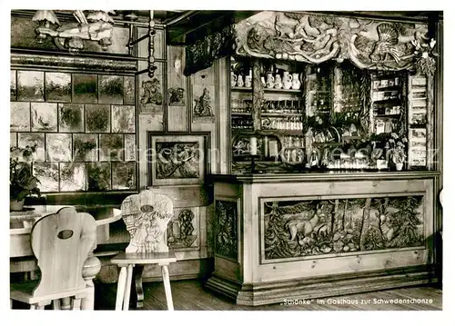 AK / Ansichtskarte Schonach_Schwarzwald Schaenke im Gasthaus zur Schwedenschanze Holzschnitzereien Schonach Schwarzwald