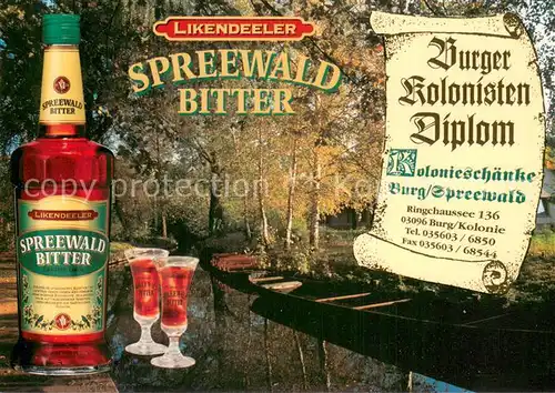 AK / Ansichtskarte Burg_Spreewald Kolonieschaenke Burger Kolonisten Diplom Likendeeler Spreewald Bitter Kahn Burg Spreewald