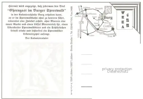 AK / Ansichtskarte Burg_Spreewald Kolonieschaenke Burger Kolonisten Diplom Likendeeler Spreewald Bitter Kahn Burg Spreewald