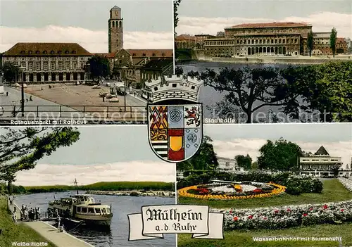 AK / Ansichtskarte Muelheim_Ruhr Rathausmarkt Stadthalle Wasserbahnhof Weisse Flotte Muelheim Ruhr