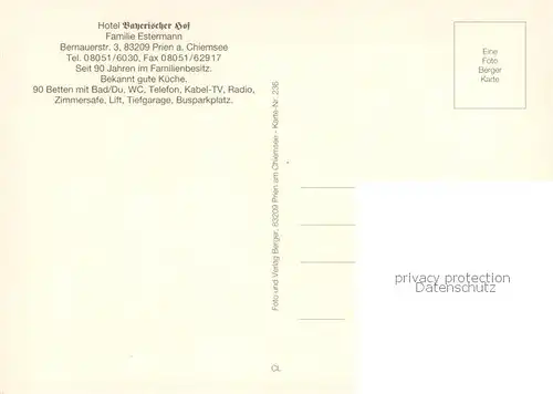 AK / Ansichtskarte Prien_Chiemsee Fliegeraufnahme Bayerischer Hof Prien Chiemsee