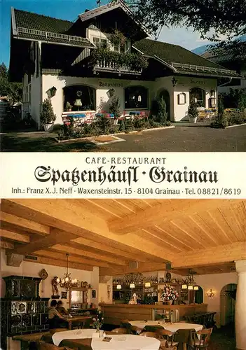 AK / Ansichtskarte Grainau Restaurant Cafe Spatzenhaeusl Innen  u. Aussenansicht Grainau