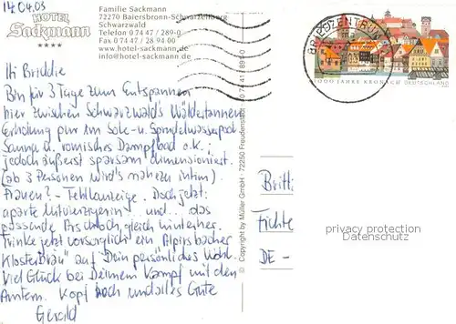 AK / Ansichtskarte Baiersbronn_Schwarzwald Hotel Sackmann Teilansichten m. Hallenbad Baiersbronn Schwarzwald