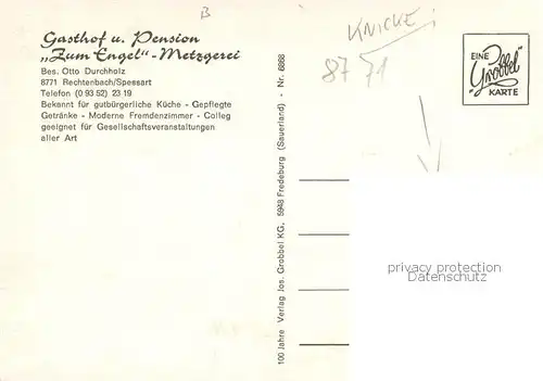 AK / Ansichtskarte Rechtenbach_Spessart Gasthof Zum Engel Gastraeume Treppe Rechtenbach Spessart