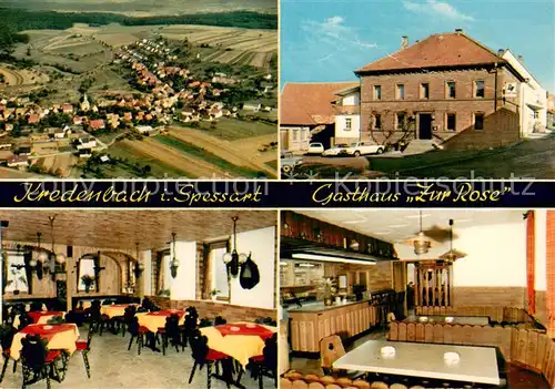 AK / Ansichtskarte Kredenbach_Unterfranken Fliegeraufnahme Gasthaus Zur Rose Gastraum Theke Kredenbach Unterfranken