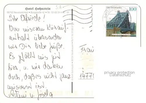 AK / Ansichtskarte Neustadt_Harz Hotel Hohnstein Neustadt_Harz