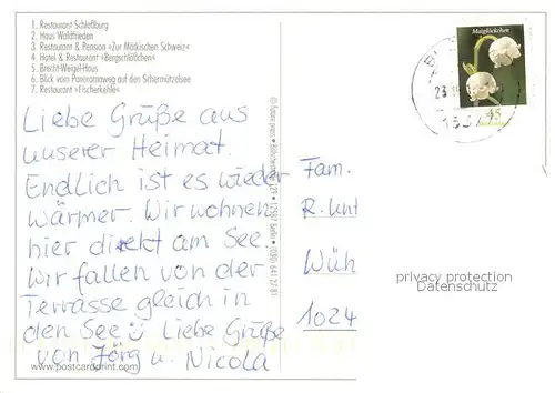 AK / Ansichtskarte Buckow_Maerkische_Schweiz_Bad Restaurant Schlossburg Haus Waldfriede Restaurant Zur Maerkischen Schweiz Hotel Bergschloesschen Brecht Weigel Haus Schermuetzelsee Restaurant Fischerkehle Buckow_Maerkische