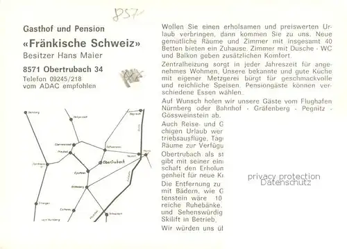 AK / Ansichtskarte Obertrubach Gasthof Pension Zur Fraenkischen Schweiz Gastraeume Zimmer Obertrubach