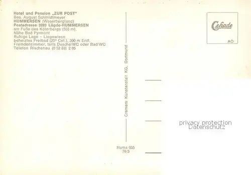 AK / Ansichtskarte Hummersen Hotel Pension Zur Post Freibad Hummersen