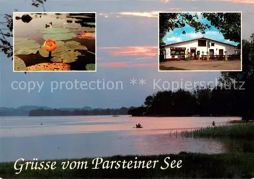 AK / Ansichtskarte Schorfheide Chorin Parsteiner See Gaststaette Am Parsteinsee und Gelber Teichrose Schorfheide