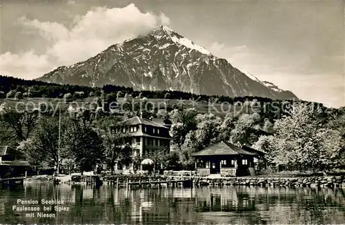 AK / Ansichtskarte Faulensee_Thunersee Pension Seeblick mit Niesen Faulensee_Thunersee