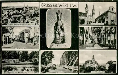 AK / Ansichtskarte Werl_Westfalen Wallfahrtskirche Inneres Steinstrasse Gnadenbild Schwanenteich Kurpark Bischoefl Konvikt Werl_Westfalen