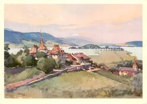 AK / Ansichtskarte Erlach_Bielersee_BE mit St Peterinsel Kuenstlerkarte 