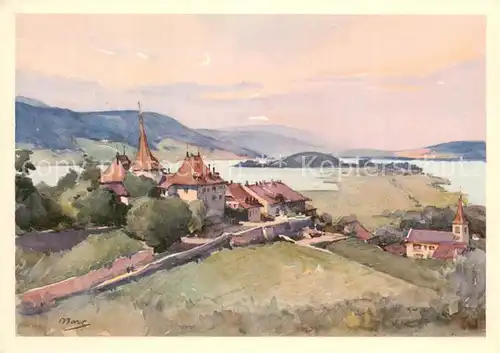 AK / Ansichtskarte Erlach_Bielersee_BE mit St Peterinsel Kuenstlerkarte 