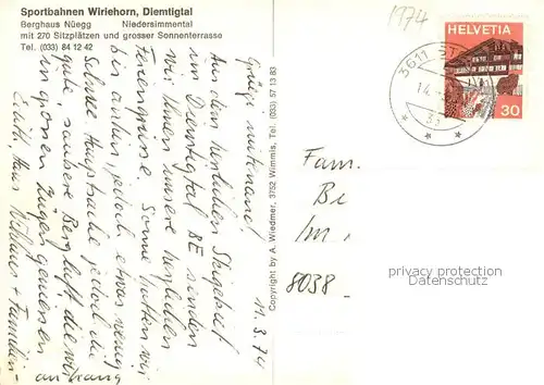 AK / Ansichtskarte Diemtigtal_BE Sportbahnen Wiriehorn Berghaus Nueegg Niedersimmental 